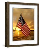 A Flag Waves Over Pearl Harbor as Dawn Breaks-null-Framed Photographic Print