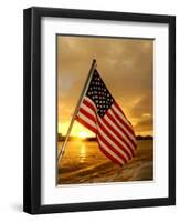 A Flag Waves Over Pearl Harbor as Dawn Breaks-null-Framed Photographic Print