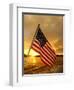 A Flag Waves Over Pearl Harbor as Dawn Breaks-null-Framed Photographic Print