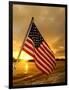 A Flag Waves Over Pearl Harbor as Dawn Breaks-null-Framed Photographic Print