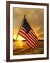 A Flag Waves Over Pearl Harbor as Dawn Breaks-null-Framed Photographic Print