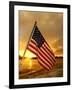 A Flag Waves Over Pearl Harbor as Dawn Breaks-null-Framed Photographic Print