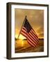 A Flag Waves Over Pearl Harbor as Dawn Breaks-null-Framed Photographic Print