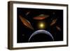 A Fleet of Flying Saucers Arriving at Earth in Preparation of an Attack Against Humanity-null-Framed Premium Giclee Print