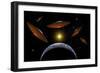 A Fleet of Flying Saucers Arriving at Earth in Preparation of an Attack Against Humanity-null-Framed Premium Giclee Print