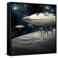 A Fleet of Massive Spaceships Take Position over Earth for a Coming Invasion-Stocktrek Images-Framed Stretched Canvas