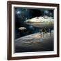 A Fleet of Massive Spaceships Take Position over Earth for a Coming Invasion-Stocktrek Images-Framed Art Print