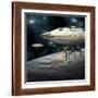 A Fleet of Massive Spaceships Take Position over Earth for a Coming Invasion-Stocktrek Images-Framed Art Print