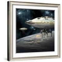 A Fleet of Massive Spaceships Take Position over Earth for a Coming Invasion-Stocktrek Images-Framed Art Print