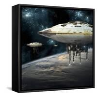 A Fleet of Massive Spaceships Take Position over Earth for a Coming Invasion-Stocktrek Images-Framed Stretched Canvas