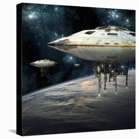 A Fleet of Massive Spaceships Take Position over Earth for a Coming Invasion-Stocktrek Images-Stretched Canvas