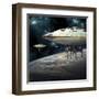 A Fleet of Massive Spaceships Take Position over Earth for a Coming Invasion-Stocktrek Images-Framed Art Print