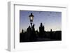 A flock of birds flies on the historical Charles Bridge on Vltava River at dawn, UNESCO World Herit-Roberto Moiola-Framed Photographic Print