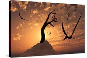 A Flock of Pteranodons Flying on a Cretaceous Night-null-Stretched Canvas