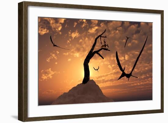 A Flock of Pteranodons Flying on a Cretaceous Night-null-Framed Art Print