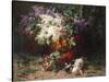 A Floral Still Life in a Wooded Landscape, 1870-Arnold Boonen-Stretched Canvas