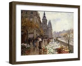 A Flower Market Along the Seine-Georges Stein-Framed Giclee Print