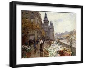 A Flower Market Along the Seine-Georges Stein-Framed Giclee Print