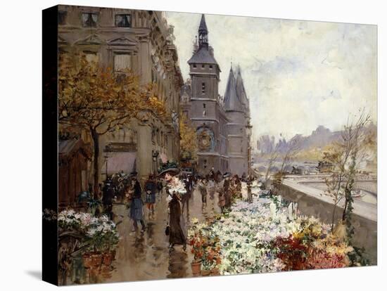 A Flower Market Along the Seine-Georges Stein-Stretched Canvas