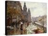 A Flower Market Along the Seine-Georges Stein-Stretched Canvas