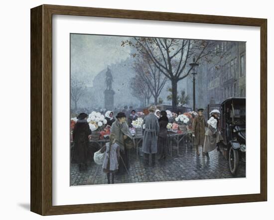 A Flower Market, Hojbroplads, Copenhagen-Paul Fischer-Framed Giclee Print