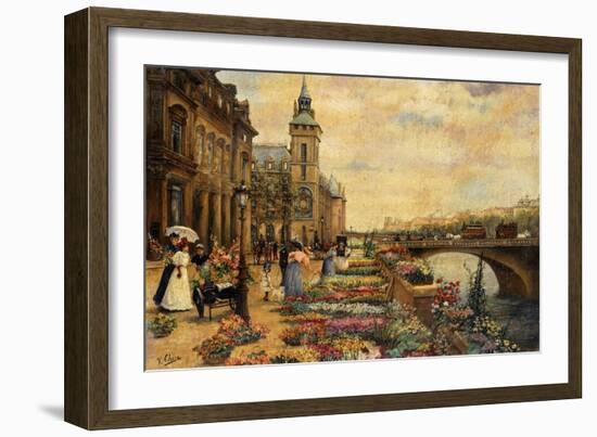 A Flower Market on the Seine-Checa y Sanz Ulpiano-Framed Giclee Print