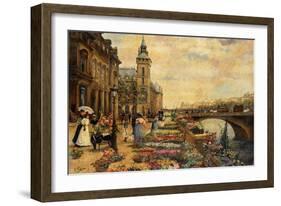 A Flower Market on the Seine-Checa y Sanz Ulpiano-Framed Giclee Print