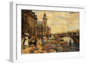 A Flower Market on the Seine-Checa y Sanz Ulpiano-Framed Giclee Print