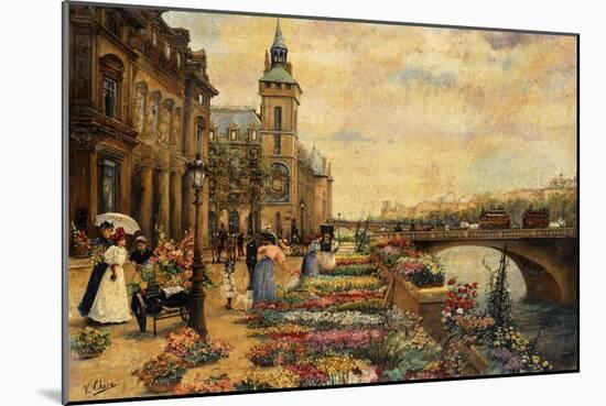 A Flower Market on the Seine-Checa y Sanz Ulpiano-Mounted Giclee Print