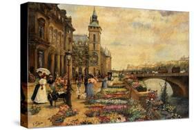 A Flower Market on the Seine-Checa y Sanz Ulpiano-Stretched Canvas