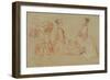 A Flutist, Two Women, Red Chalk, White Wash-Jean Antoine Watteau-Framed Giclee Print