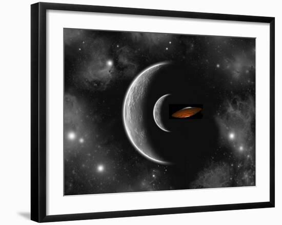 A Flying Saucer Flying Away from its Homeworld-Stocktrek Images-Framed Art Print