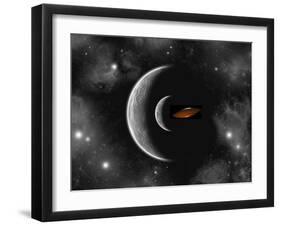 A Flying Saucer Flying Away from its Homeworld-Stocktrek Images-Framed Art Print