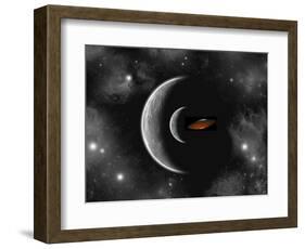 A Flying Saucer Flying Away from its Homeworld-Stocktrek Images-Framed Art Print