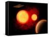A Flying Saucer Flying Through a Binary Star System-Stocktrek Images-Framed Stretched Canvas