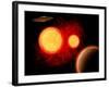 A Flying Saucer Flying Through a Binary Star System-Stocktrek Images-Framed Art Print