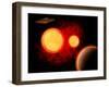 A Flying Saucer Flying Through a Binary Star System-Stocktrek Images-Framed Art Print