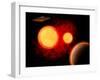A Flying Saucer Flying Through a Binary Star System-Stocktrek Images-Framed Art Print