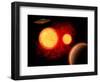 A Flying Saucer Flying Through a Binary Star System-Stocktrek Images-Framed Art Print