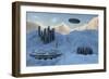 A Flying Saucer Returns to its Home Base High Up in the Mountains-null-Framed Art Print