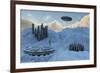 A Flying Saucer Returns to its Home Base High Up in the Mountains-null-Framed Art Print