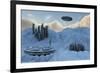 A Flying Saucer Returns to its Home Base High Up in the Mountains-null-Framed Art Print