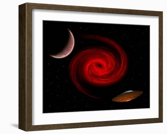 A Flying Saucer Using Wormhole Technology to Travel to a Distant World-Stocktrek Images-Framed Art Print