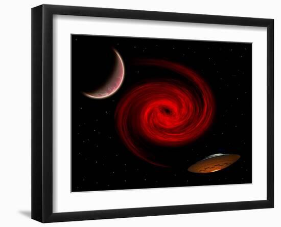 A Flying Saucer Using Wormhole Technology to Travel to a Distant World-Stocktrek Images-Framed Art Print