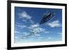 A Flying Suacer Buzzing a Boeing 747 Commercial Airliner-null-Framed Art Print