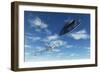 A Flying Suacer Buzzing a Boeing 747 Commercial Airliner-null-Framed Art Print