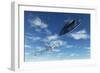 A Flying Suacer Buzzing a Boeing 747 Commercial Airliner-null-Framed Art Print