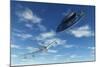 A Flying Suacer Buzzing a Boeing 747 Commercial Airliner-null-Mounted Art Print