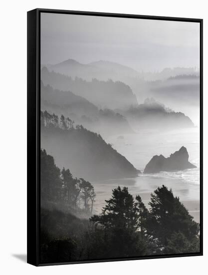 A Foggy Day on the Oregon Coast Just South of Cannon Beach.-Bennett Barthelemy-Framed Stretched Canvas
