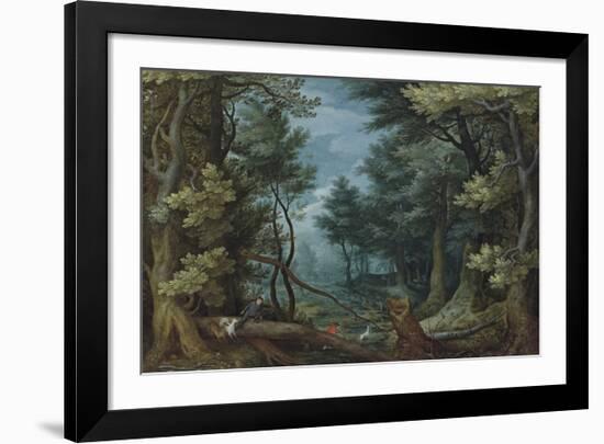 A Forest Landscape with Hunters Giving Chase to a Stag-Pieter Bruegel the Elder-Framed Premium Giclee Print